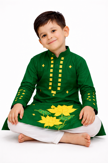 Father Son Combo Lotus Handpainted Kurta Set | Ethnic Wear for Festivals