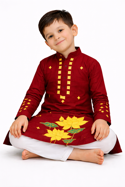 Father Son Combo Lotus Handpainted Kurta Set | Ethnic Wear for Festivals