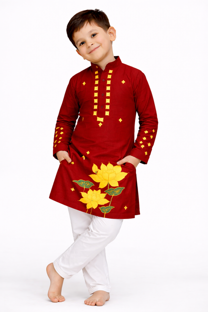 Father Son Combo Lotus Handpainted Kurta Set | Ethnic Wear for Festivals