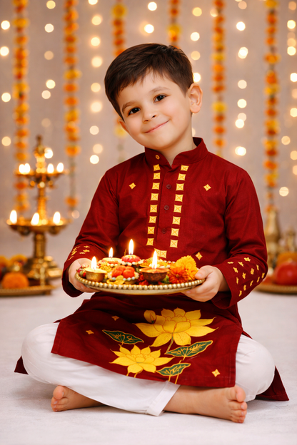 Father Son Combo Lotus Handpainted Kurta Set | Ethnic Wear for Festivals