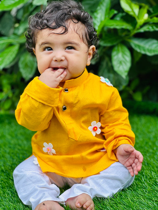 Boys  Yellow Cotton Kurta Pyjama Set for newborn ,infant ,toddler 0 to 15 years old Boys