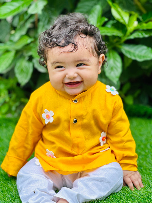 Boys  Yellow Cotton Kurta Pyjama Set for newborn ,infant ,toddler 0 to 15 years old Boys