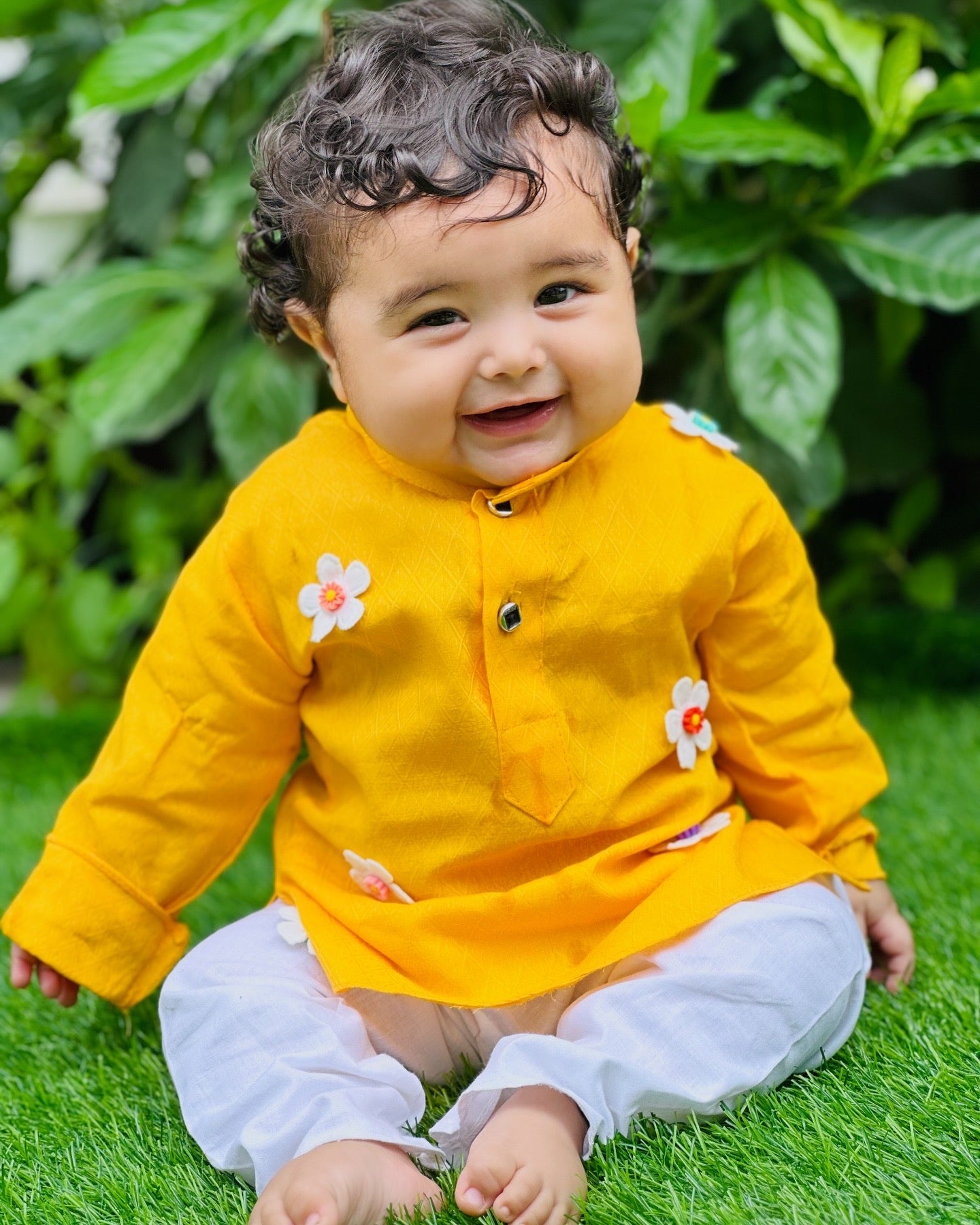 Babynjungle kids Infant Ethnic wear 100% Cotton Kurta set for Boys 6-12 Months Yellow Cotton