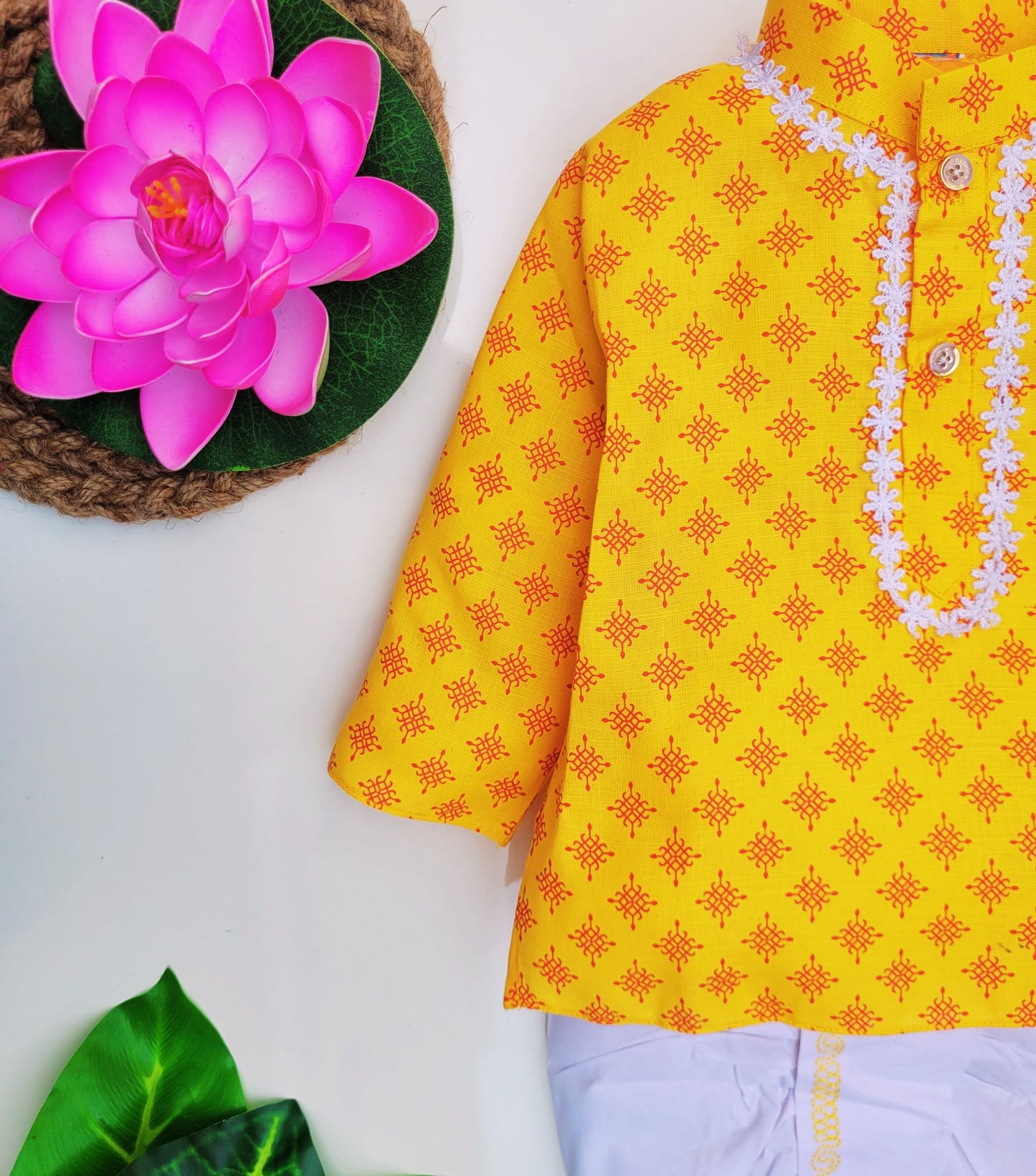 babyNjungle -Infant-Toddler-100% cotton yellow printed Ethnic Wear dhoti kurta set for Boys