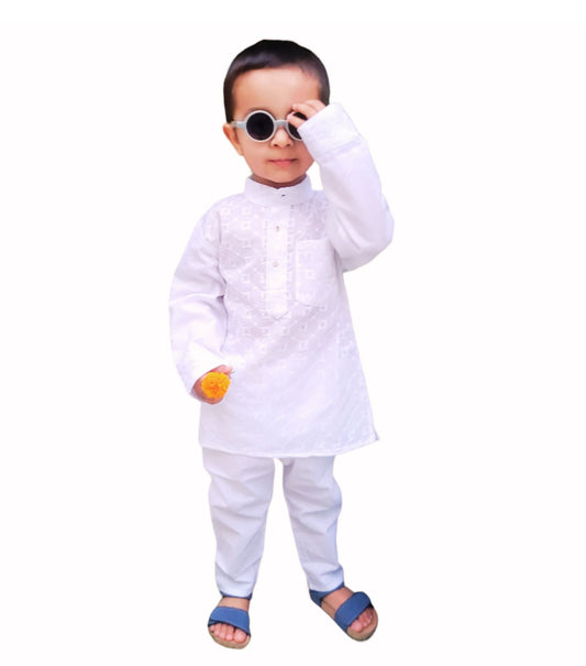 babyNjungle 100% Cotton Ethnic wear Chickenkari kurta Set for Boys