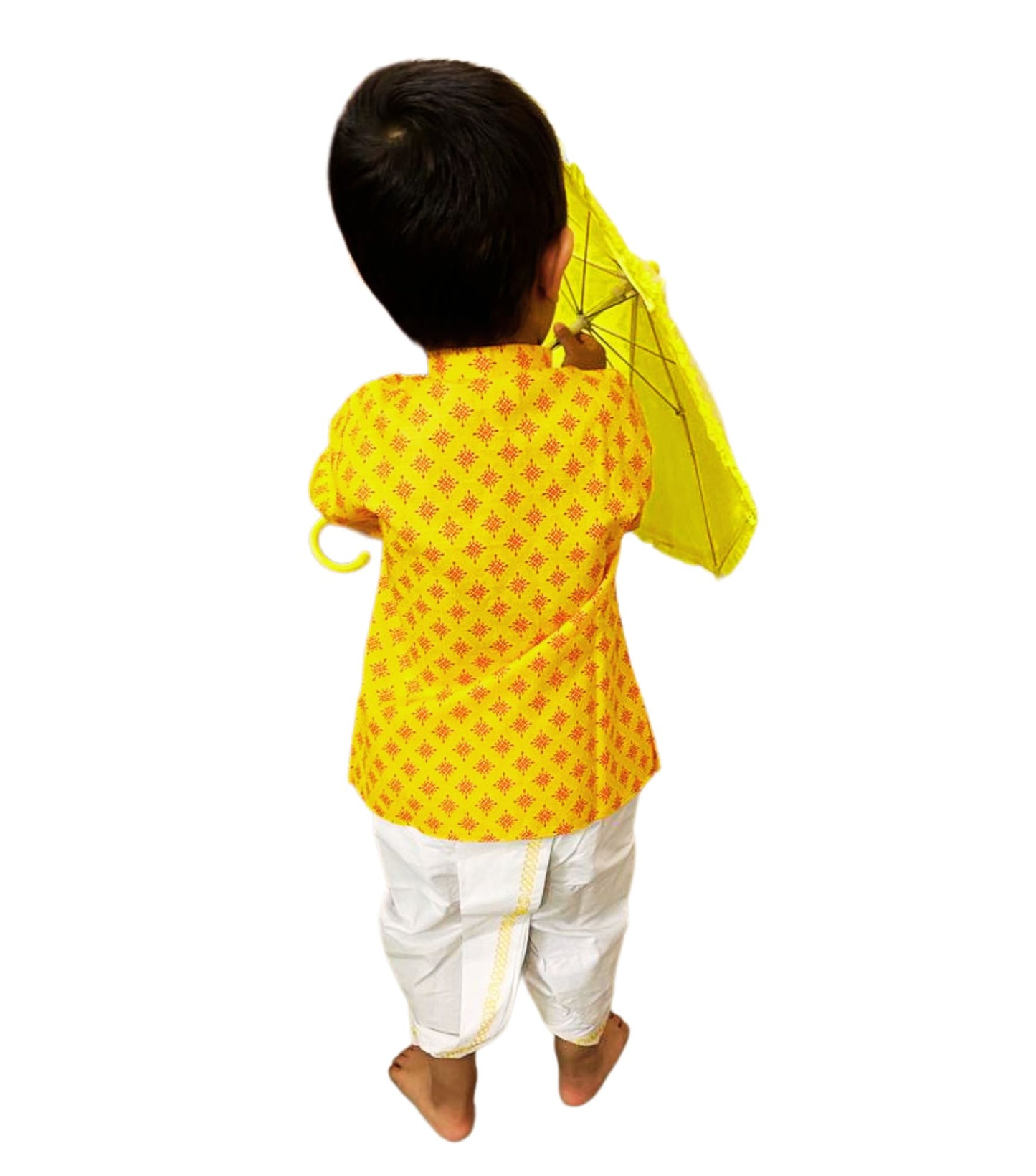 babyNjungle -Infant-Toddler-100% cotton yellow printed Ethnic Wear dhoti kurta set for Boys