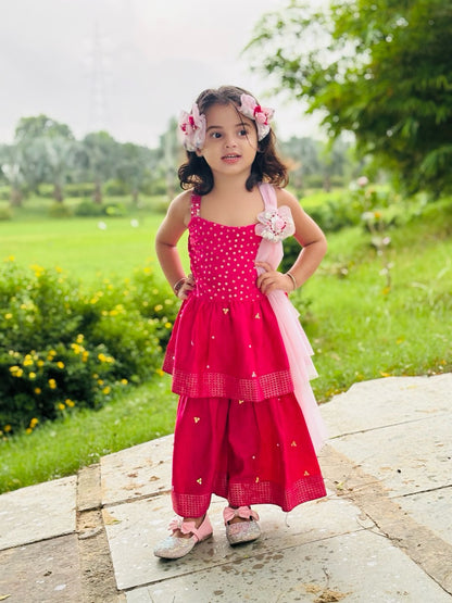 Happyjunglee Girls Pink Sharara Kurta Set | Kids Festive Ethnic Wear with Dupatta