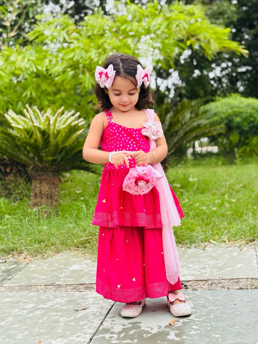 Happyjunglee Girls Pink Sharara Kurta Set | Kids Festive Ethnic Wear with Dupatta